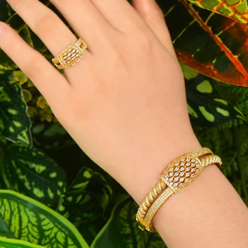 

GODKI Jimbora New Hot Super Elegant Noble Luxury 2PCS Wide Bangle Ring Set For Women Wedding Shiny Bracelet Rings Jewelry