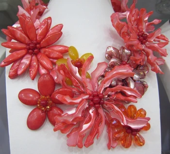 

2016 new arrival Amazing Red Mother of pearl Shell flower wrap necklace for women
