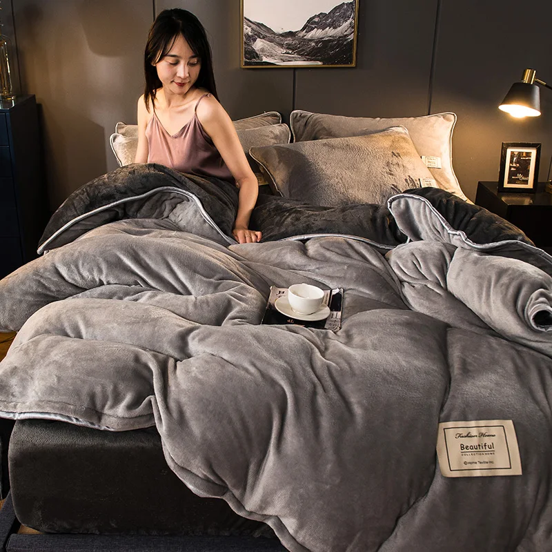 

Thick Coral Velvet Family of Four Women's Fleece Winter Flannel Warm Bed Crystal Law Levin Velvet Quilt Cover Bed Sheet