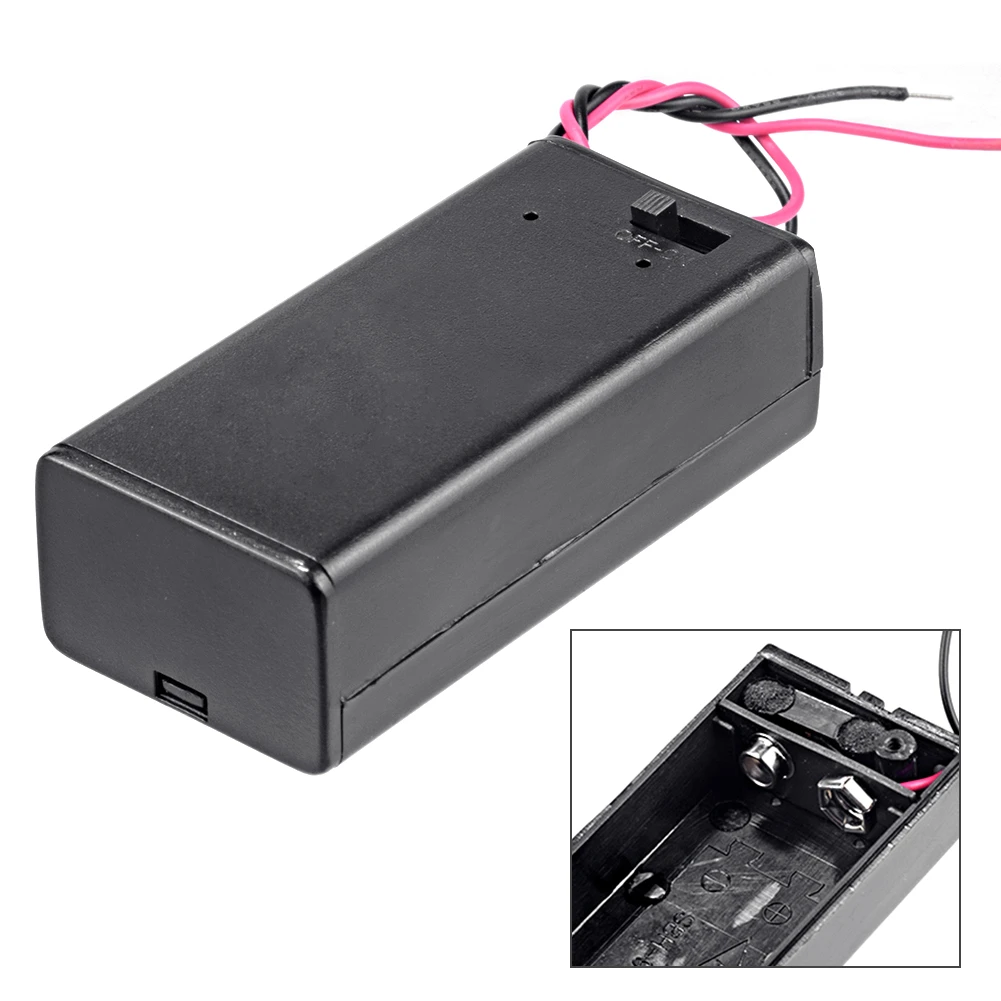 Black Plastic 6F22 9V Volt Battery Holder Case Open Box With Wire Lead For Diy 