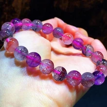 

8mm Genuine Natural Super Seven 7 Lepidocrocite Rutilated Quartz Clear Round Beads Bracelet Women Genuine AAAAAA