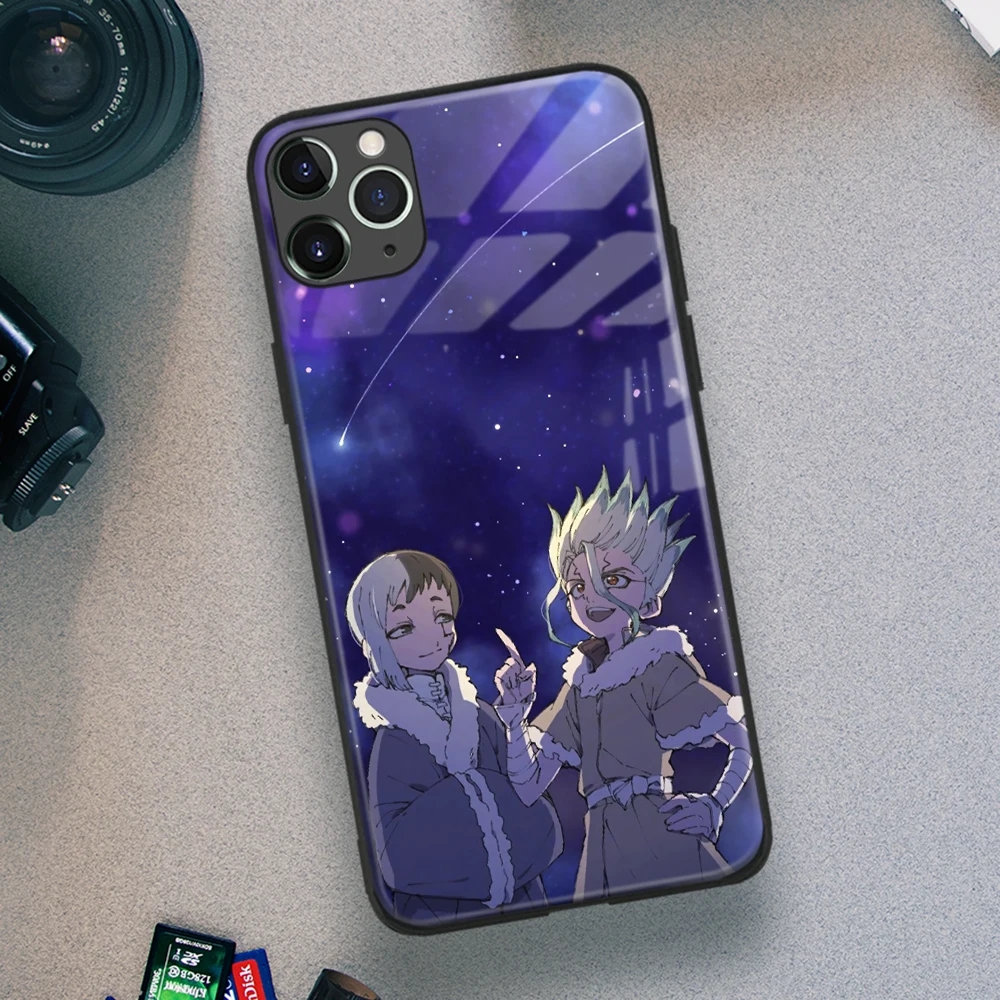 Senku and Gen Dr. Stone Манга Аниме Мягкий ТПУ стеклянный чехол для телефона IPhone SE 6s 7 8 Plus X Xr