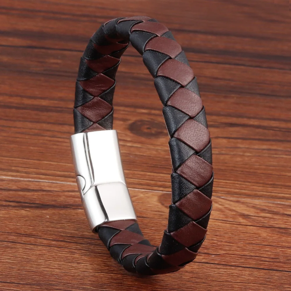 

2019 Retro Black Brown Multi-layer Leather Rope Bracelet Vintage Stainless Steel Bracelets Bangles Gifts for Men Snap Jewelry