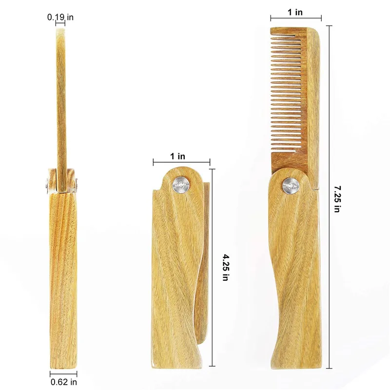 Men\'s Wooden Brush Comb Natural Sandalwood Fine Tooth Folding Hair Beard Portable Mustache Styling Tools Pocket Comb Waves Brush
