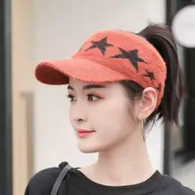 Women Autumn Winter Baseball Cap Solid Color Knitting Hollow Top Hat Warm Cap for Outdoor Sports