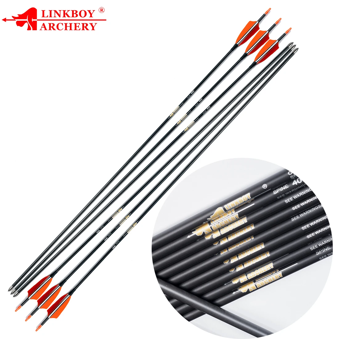 Linkboy стрельба из лука 12 шт. чистый углерод стрелка валы Spine400 1000 ID4.2mm 30 дюймов 3 перо