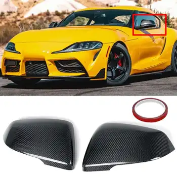 

A Pair Real Carbon Fiber Car Side Rear View Mirror Cover Caps Shell Add-on For Toyota For Supra 2018-2020 Mirror Cap Cover Trim