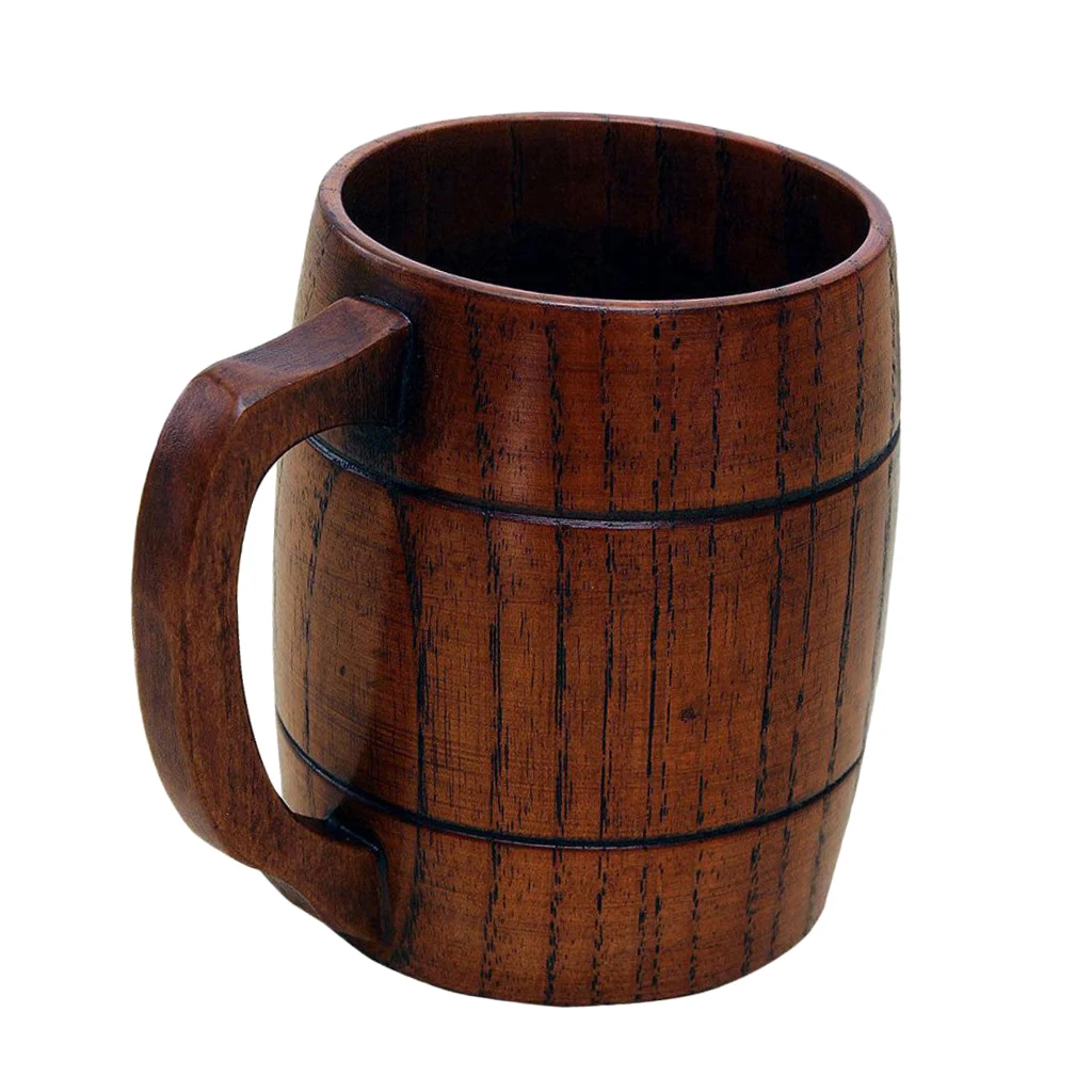 400mL Wooden Tea Cup Coffee Mug Handmade Mugs with Handle Drinkware Home Bar Pub Beer Party Supplies