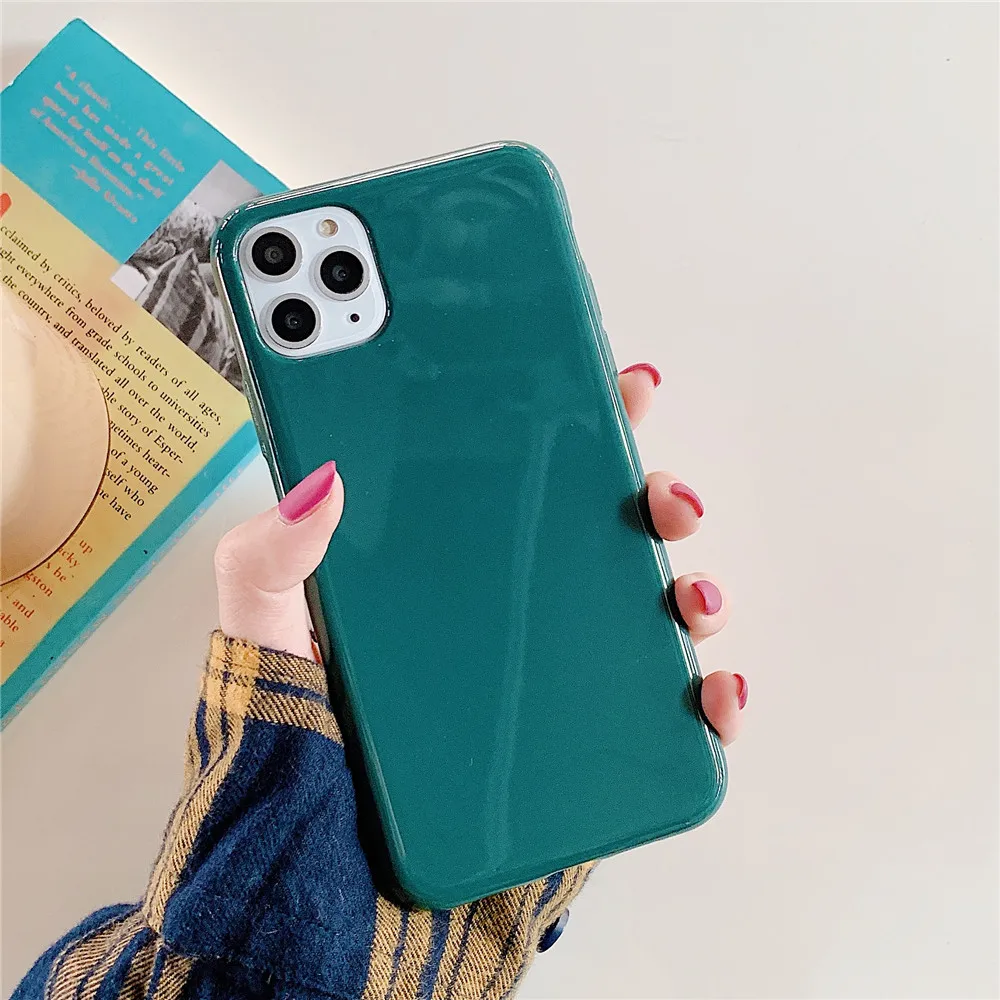 Lovebay глянцевый чехол для телефона для iPhone 11 Pro X XR Xs Max нежный сплошной карамельный цвет мягкий ТПУ задняя крышка для iPhone 6 6s 7 8 Plus - Цвет: Зеленый