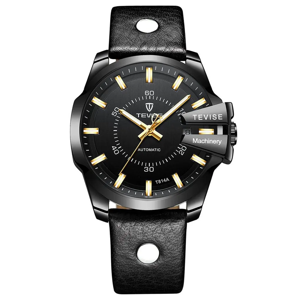 

TEVISE Men'S Mechanical Watch Water Ghost Fashion Steel Belt Waterproof Watch Spiral Crown Automatic Watch