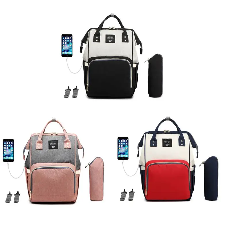  Multifunctional Baby Diaper Mummy Backpack with USB Charging Port Large Capacity Nappy Bag F42A