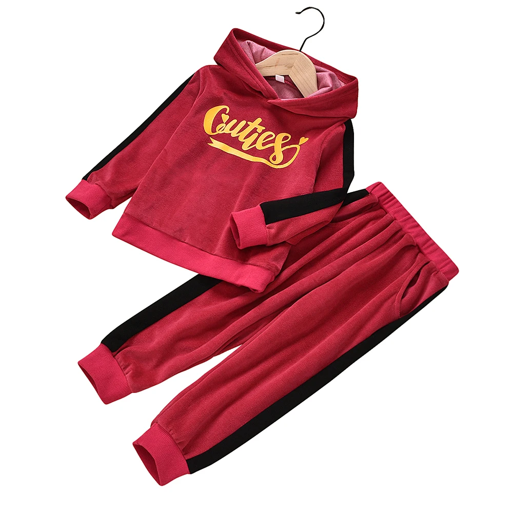 

Pure Cotton Letters Printing Clothing Set with Hat Children Kids Pullover Red Gray Outfits Autumn Winter Long Sleeve Tops+Pants