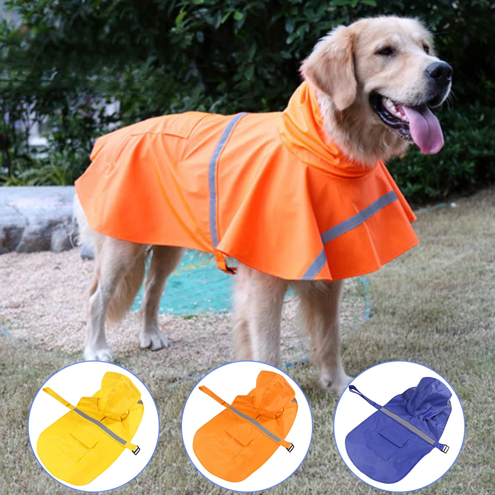 

Dog Raincoat with Hood PU Waterproof Rain Jackets Reflective Safety Strips Pet Raincoat with Hood Functional Safety Jacket