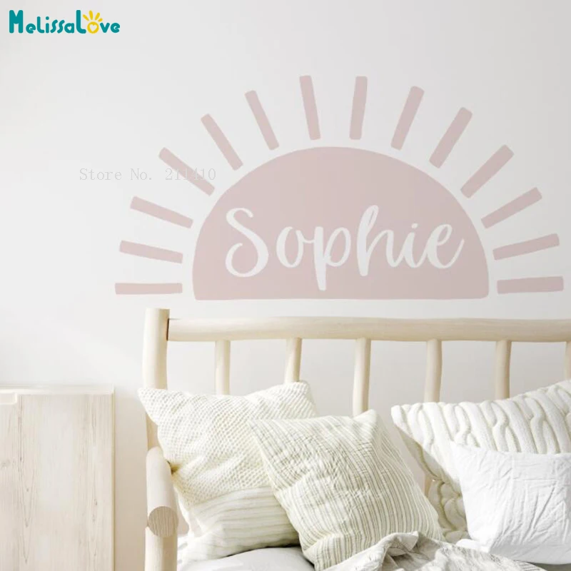 The Rising Sun Boho Decor Nome Personalizzato Nursery Table Wall Sticker Camera Dei Bambini Porta Segno Decalcomanie Yt6323