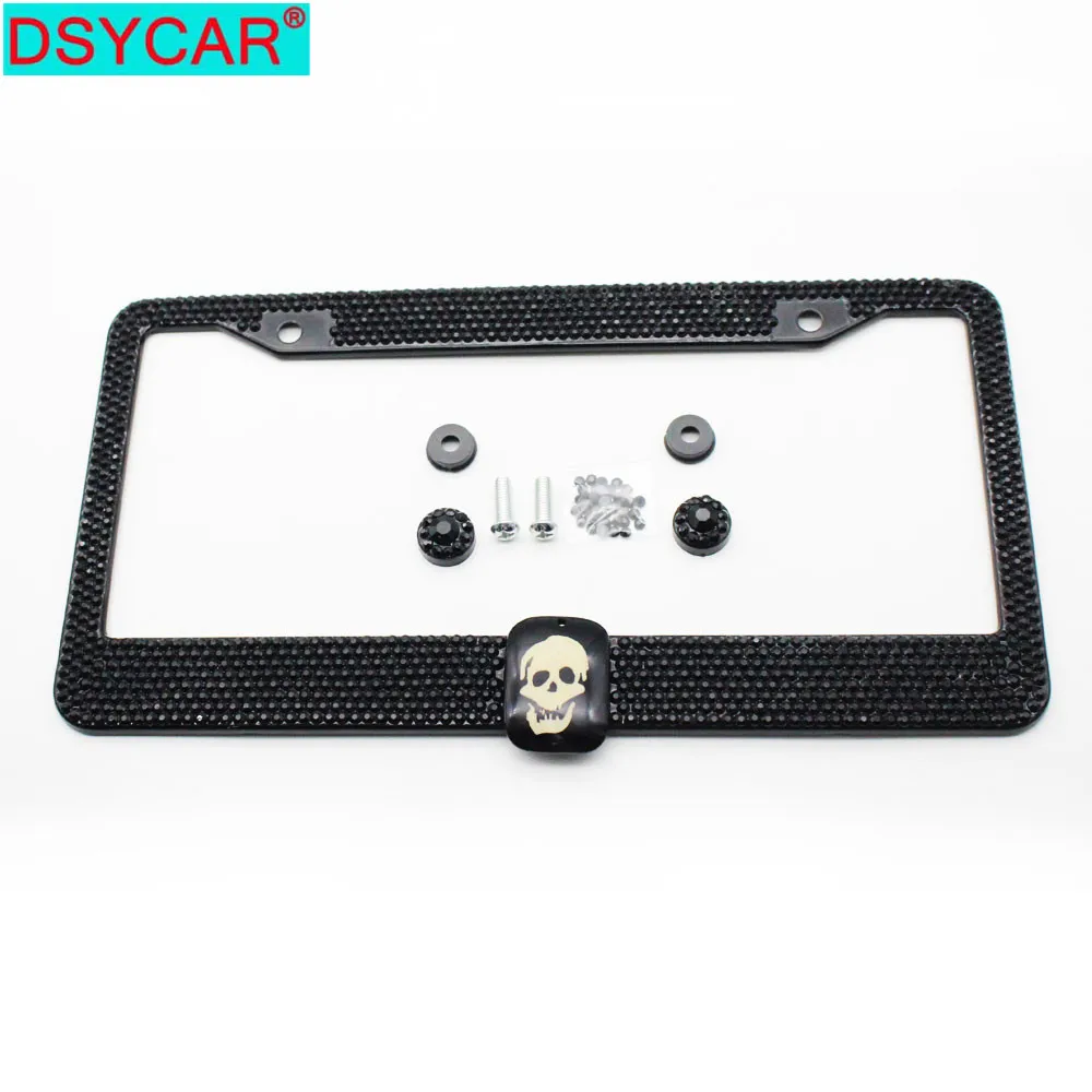 

DSYCAR 2Pcs/Set Diamond Skull License Plate Frames, Stainless Steel Car Licence Plate Covers Slim Design with Bolts Washer Caps
