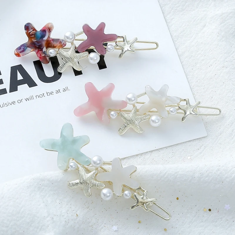 1pcs Star Fashion Women Starfish Faux  Pearl Barrette Hairpin  Slide Hair Clip Headwear