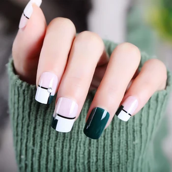 

24PCS/box with 2g glue French White False Nails Press On full cover square head Fake Nails for Women and Girls nails wholesale