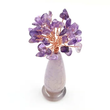 

Rose Gold Color Wire Wrap Tree of Life Amethysts Stone Pendant Green Aventurine Decoration Jewelry