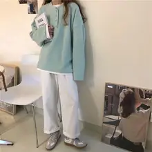 

Women Lovely Chic Ins Clothing All-match Pure Simple Harajuku Sweatshirt Tops Korean Loose College Long Sleeve Ladies Pullover