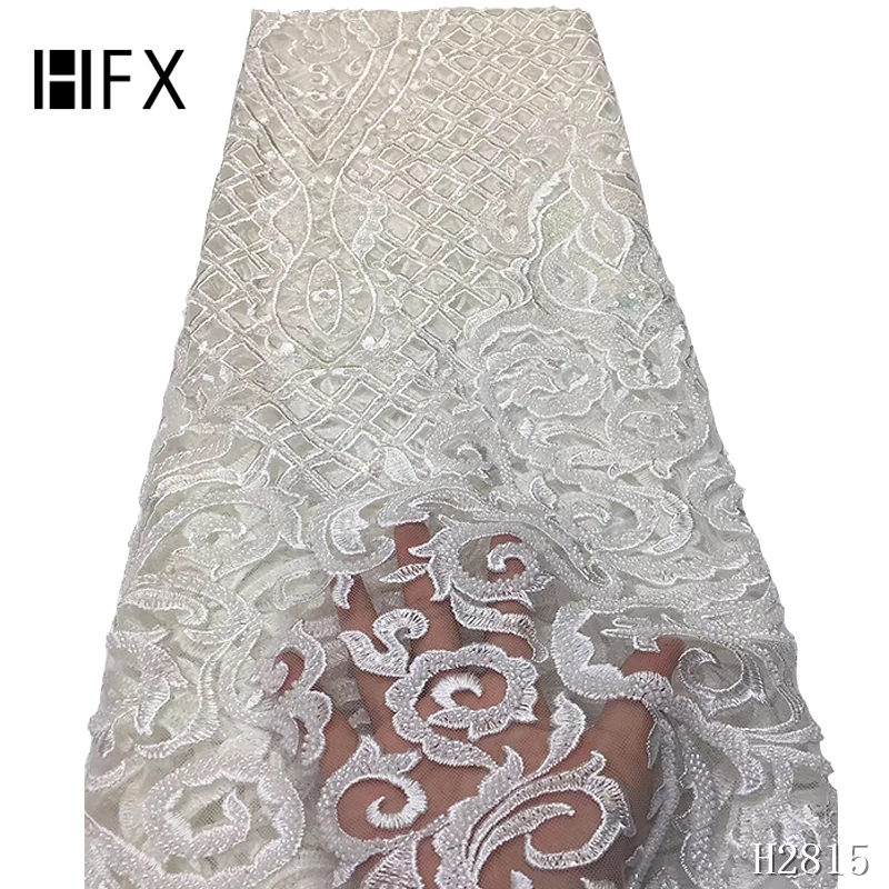 HFX модная африканская кружевная ткань высокого качества ручной работы из бисера нигерийская кружевная ткань высокое качество кружева с бисером 5 ярдов H2965
