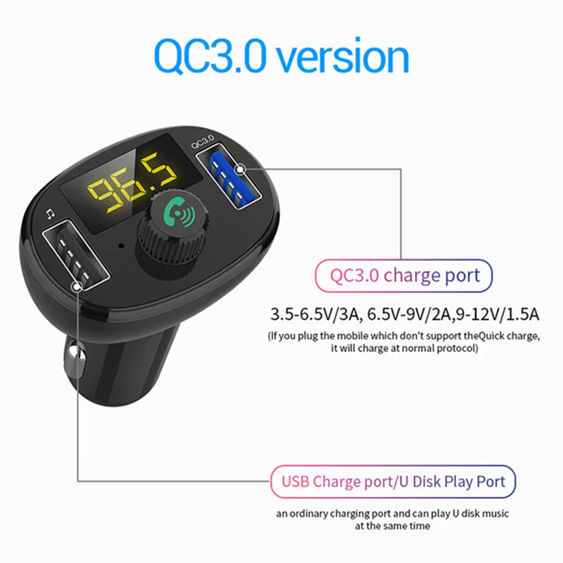QC3.0 Bluetooth USB Автомобильное зарядное устройство для samsung Xiaomi fm-передатчик автомобильный комплект аудио музыкальный плеер двойной USB Автомобильное зарядное устройство для мобильного телефона