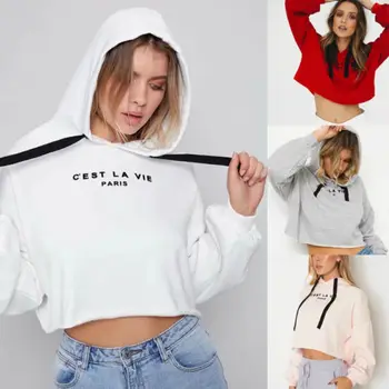 

Women Sweatshirt Jumper Sweater Casual Crop Top Coat Sports Pullover Top Hoodie