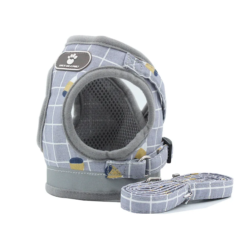 Conjunto de arnés y correa reflectante para perros pequeños, malla de nailon, chaleco para cachorros, ropa para mascotas