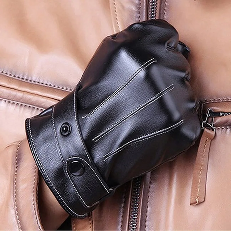 Мужские модные зимние теплые перчатки из искусственной кожи для мотоцикла с сенсорным экраном