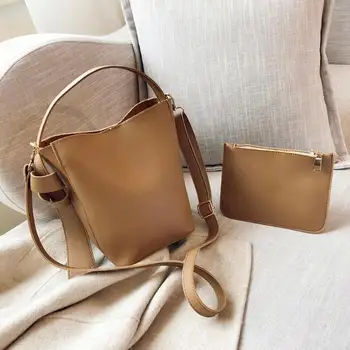 

2pcs Fashion Pure Color Shoulder Bag for Ladies Elegant Crossbody Handbag Bolsas Women's PU Leather Casual Clutch Shopping Bags