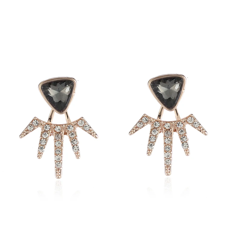 Jisensp Delicate Crystal Geometric Ear Jackets Fashion Jewelry for Women Girls Unique Design Triangle Stud Earrings Party Gift