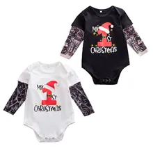 Весенне-осенний хлопковый комбинезон с длинными рукавами и принтом тату для новорожденных мальчиков и девочек; Рождественский комбинезон; цельнокроеная одежда; топы