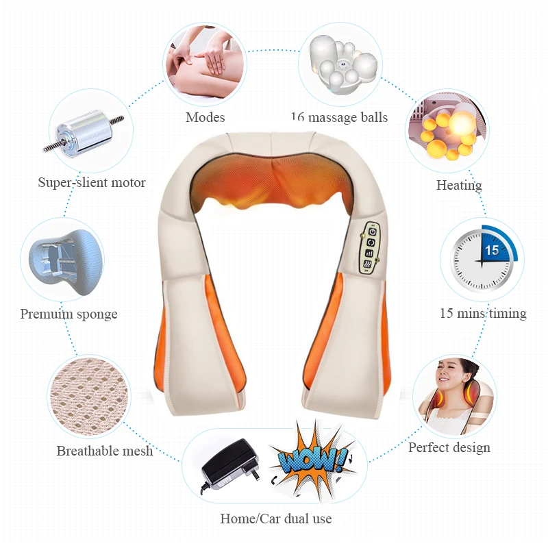 

Neck Massager Home Car U Shape Electrical Shiatsu Back Neck Shoulder Body Massager Infrared Heated Kneading Car/Home Massagem