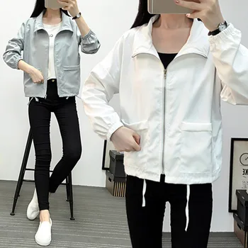 

Jacket Loose Fashion Student Solid Color Autumn Thin Coat Zipper Lapel Cardigan