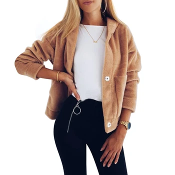 

Women's Hooded Jackets 2020 Trend Autumn Clothes Wool Solid Pockets Thicken Women Hoodie Coats Zipper Jackets With Fur