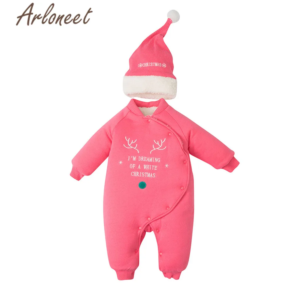 Розовый ARLONEET/пальто с героями мультфильмов; Рождественский Комбинезон для маленьких мальчиков; зимние шапки; 2 шт.; Комбинезоны для маленьких девочек; комбинезон; плотное пальто; Детский комбинезон; Bebe Menina - Цвет: Розовый