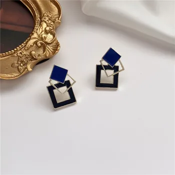 

Fashion temperament geometric square drop glaze color earrings sweet girl fashion earrings jewelry accessories