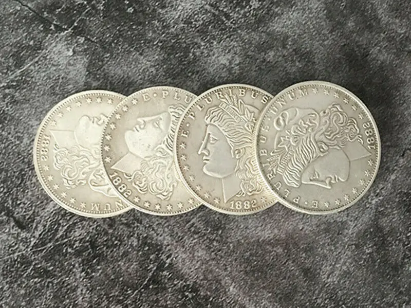 Najtaniej Cztery w jednym Morgan Dollar ustawić miedzi przez J.C magiczne monety magiczne sztuczki Illusion monety pojawiają się znikają skoki w pobliżu magiczne sztuczka