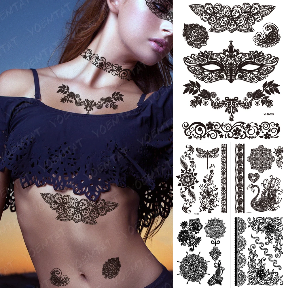Черный Белый Цвет Индийский Племенной невесты серьги Henna Mandala Временная