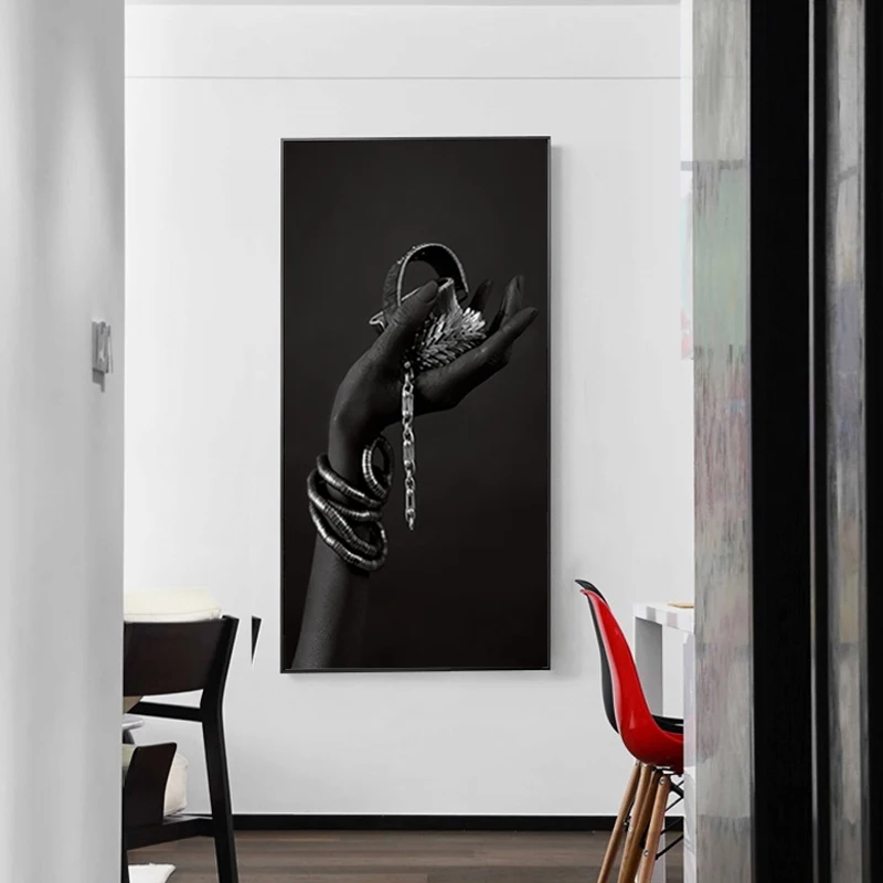 African Woman Posters and Prints Wall Art Black Hands Holding Silver Jewelry Canvas Painting Wall Pictures For Living Room Decor