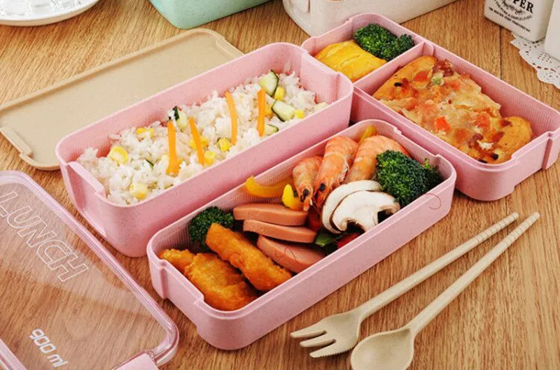 900 мл здоровый материал Ланч-бокс 3 слоя пшеничной соломы Bento коробки