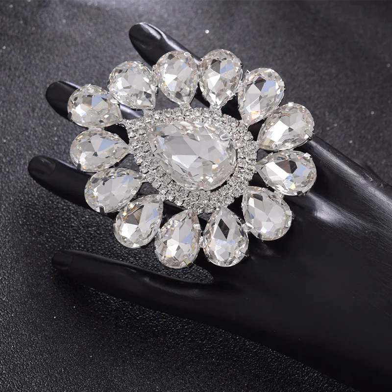 Shiny Crystal 8cm Water drop Big Ring Women Adjustable Fashion show ring for Wedding Jewelry crystal rhinestones Shining gift