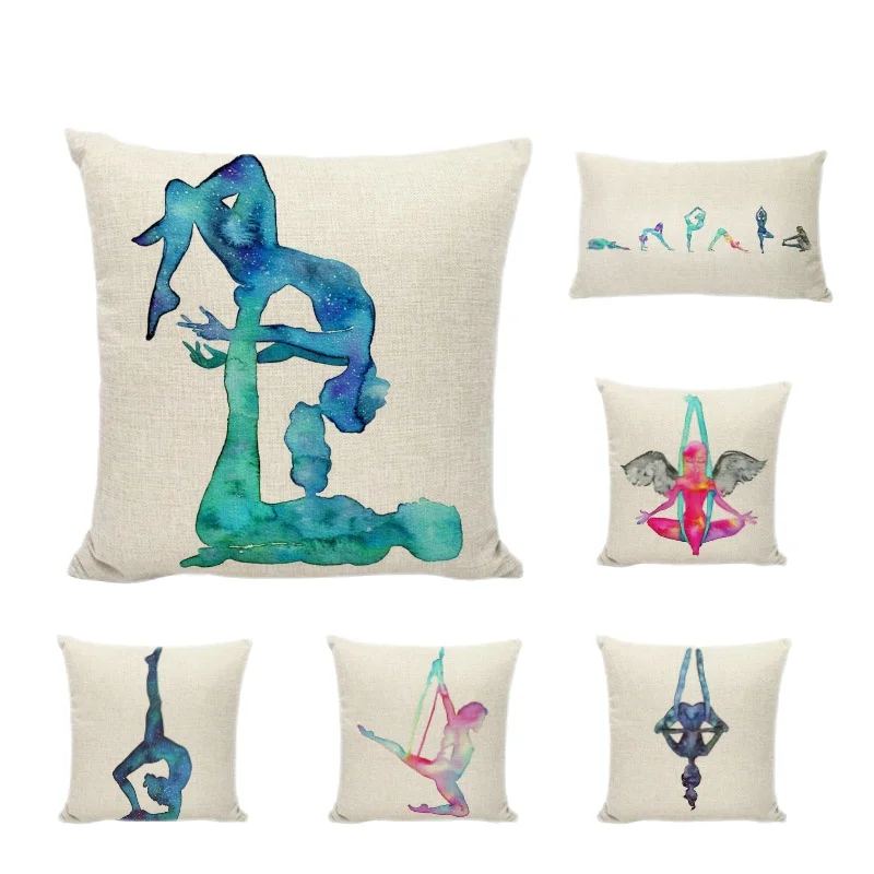 New Design Yoga Action Aquarelle Cushions Home Decor Bedroom Living