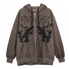

2021NEW Hip Hop Streetwear Women Hoodies Goth Angel Dark Print Zipper Jacket Coat Harajuku Y2K Hooded Top Clothes Men Women