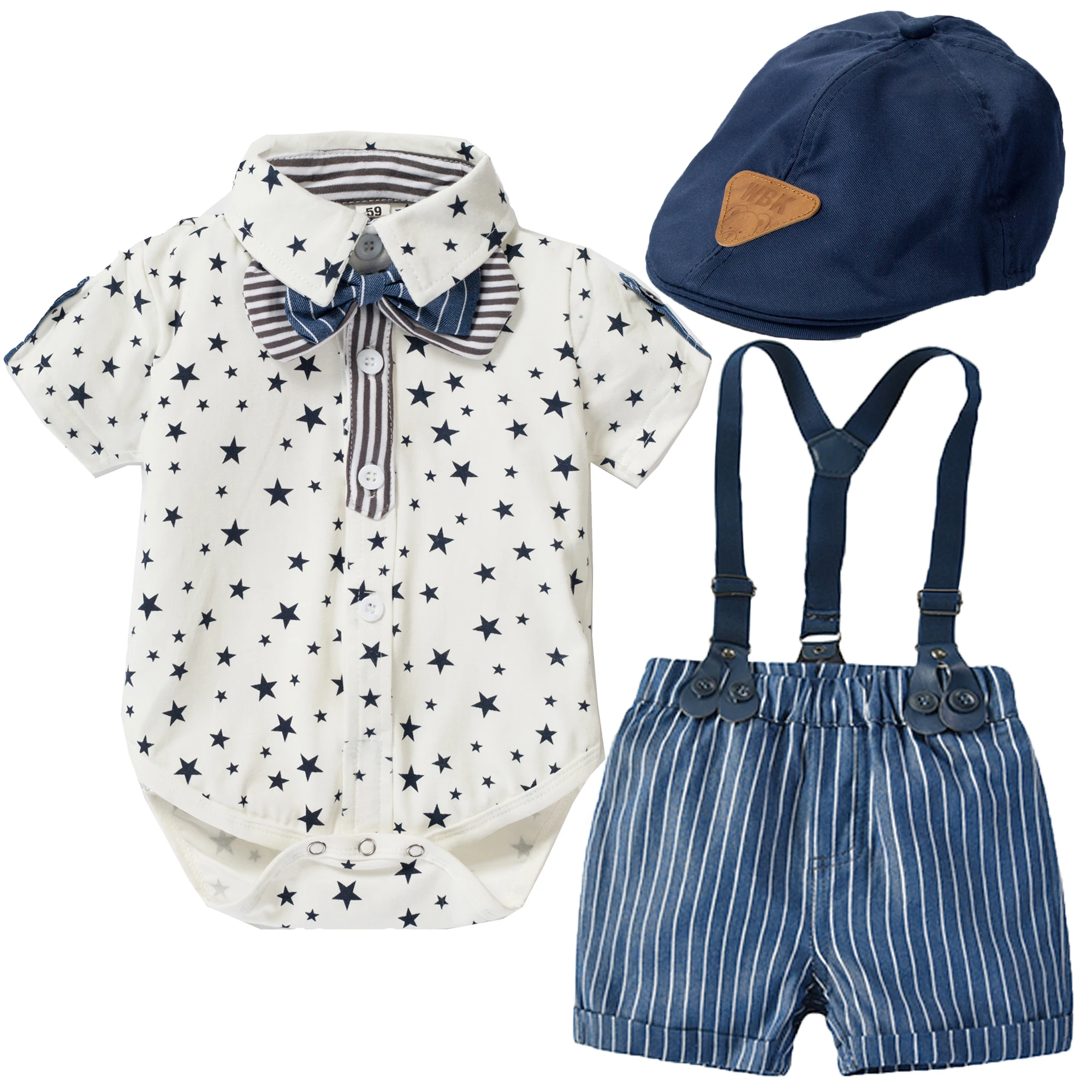 Newborn Boy Romper Clothes Suit Formal Baby Toddler Boys Stars Summer Gentleman Overalls With