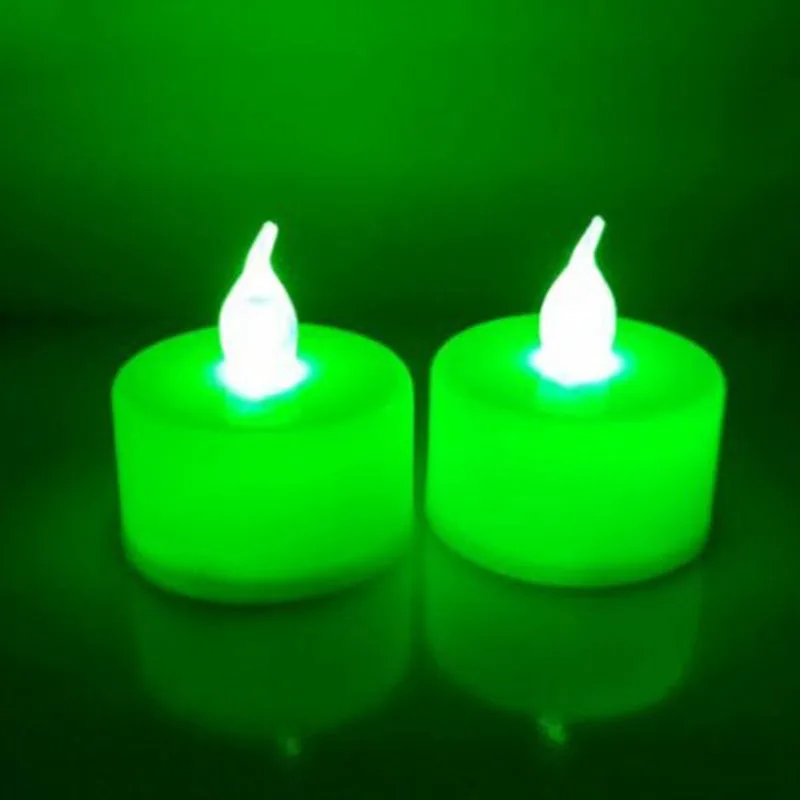 12pcs Flameless Led Tealight Tea Candles Wedding Party Light Colorful Lamp Decor - Цвет: Green