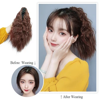 

HUAYA Ponytail Wig High Temperature Fiber Natural Short Wavy Synthetic Hair Women's Claw Clips Hair Extension Ponytail Hair