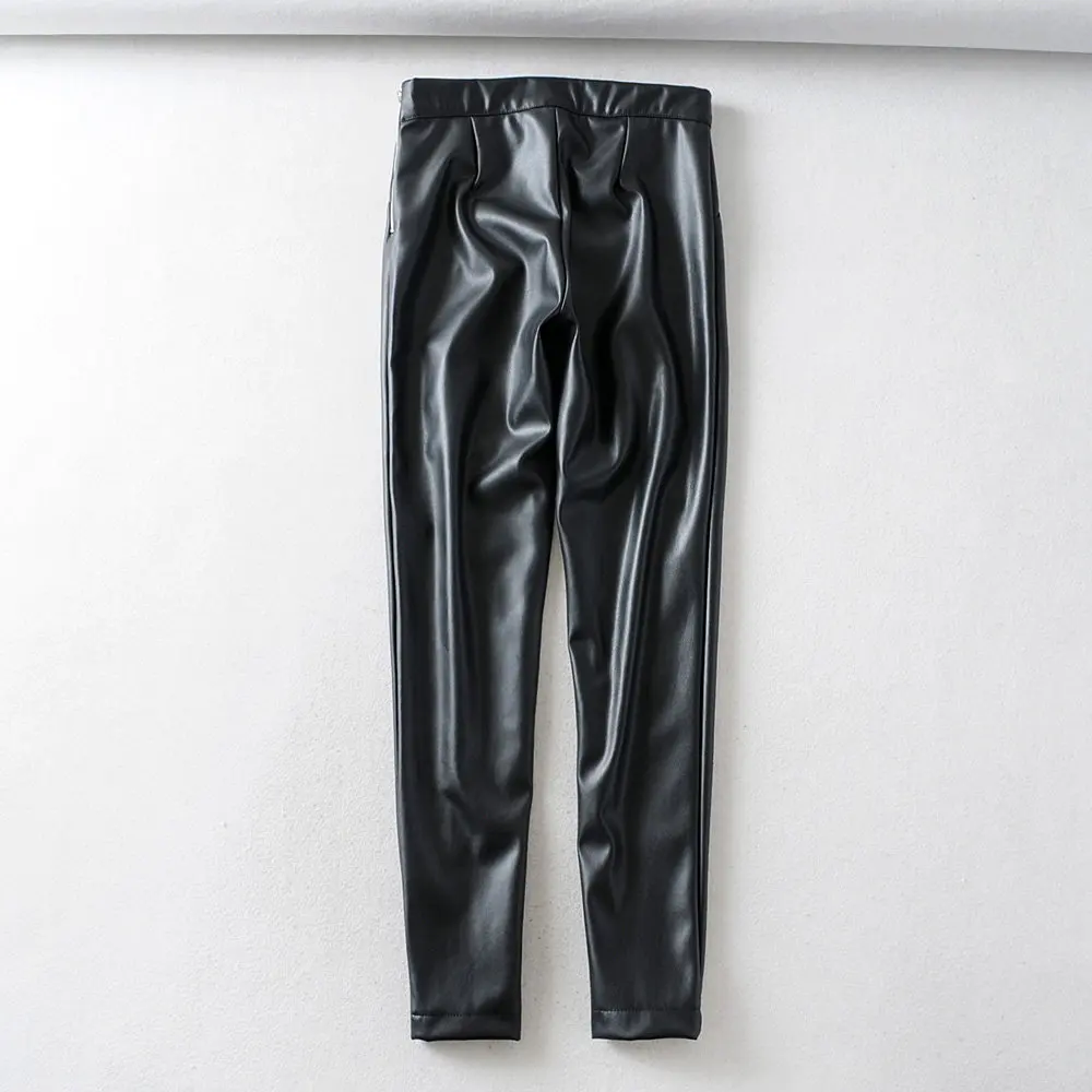 Черные, белые обтягивающие штаны из искусственной кожи, женские тянущиеся брюки-карандаш, женские осенние, зимние длинные брюки на молнии - Цвет: Черный