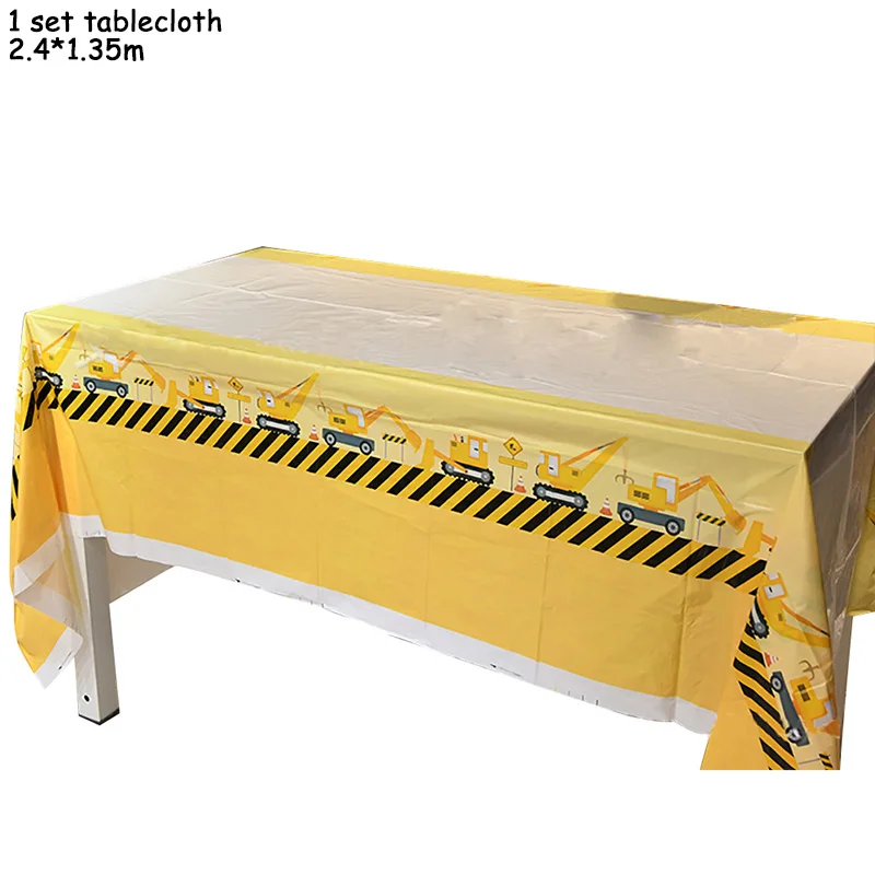 1set tablecloth Строительный экскаватор бумажный стаканчик, тарелка, одноразовая посуда, набор для детской вечеринки на день рождения, воздушные шары, принадлежности для мальчиков - Цвет: 1set tablecloth