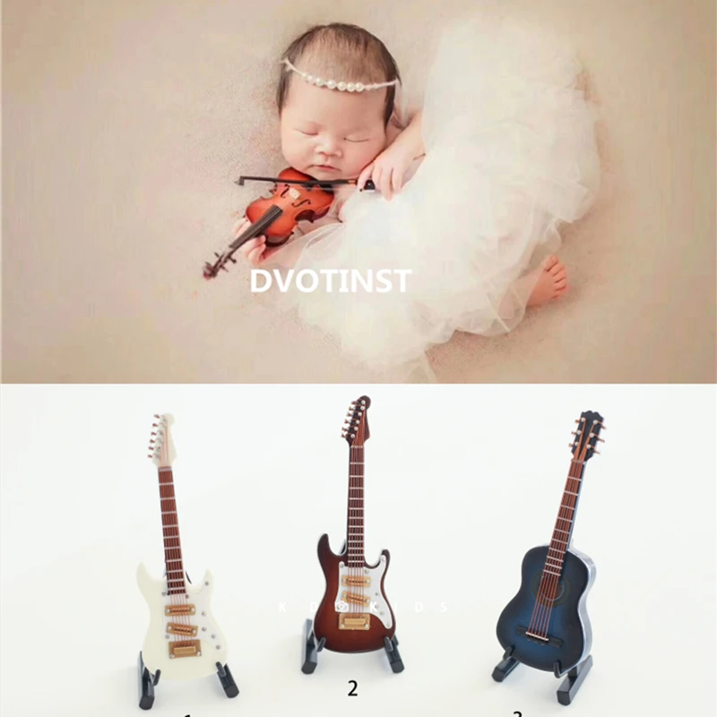 Dvotinst Baby Photography Props Mini Musical Guitar Instruments for Newborn Photo Shooting Sutido Accessories Vintage Photoshoot