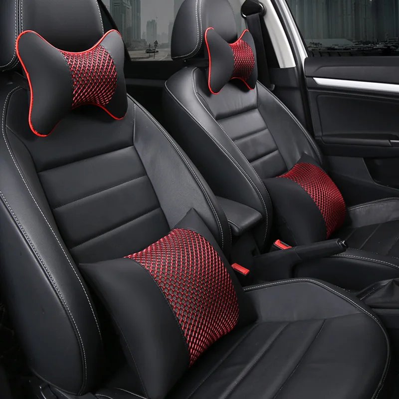 

new all artificial leather car neck pillows comfortable universal headrest Lumber fit for most cars fills ice-silk KZKD001